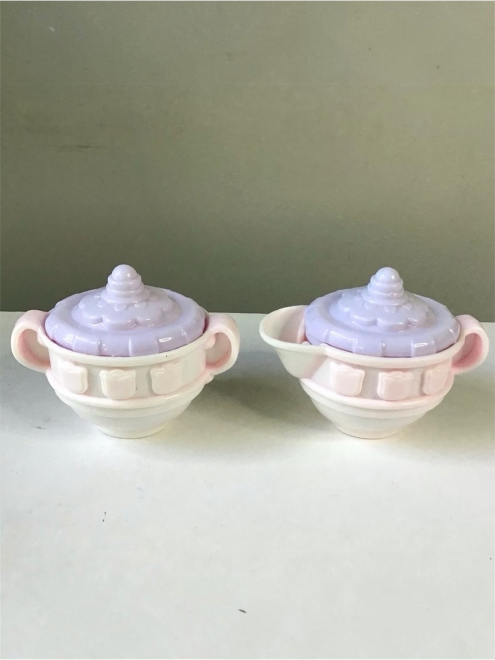 Fisher Price Tea Party Set Sugar & Creamer W/Lids White Pink Purple Replacements